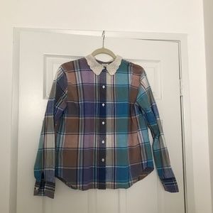 VINTAGE - Plaid Button Down w/ Lace Collar SZ S/M